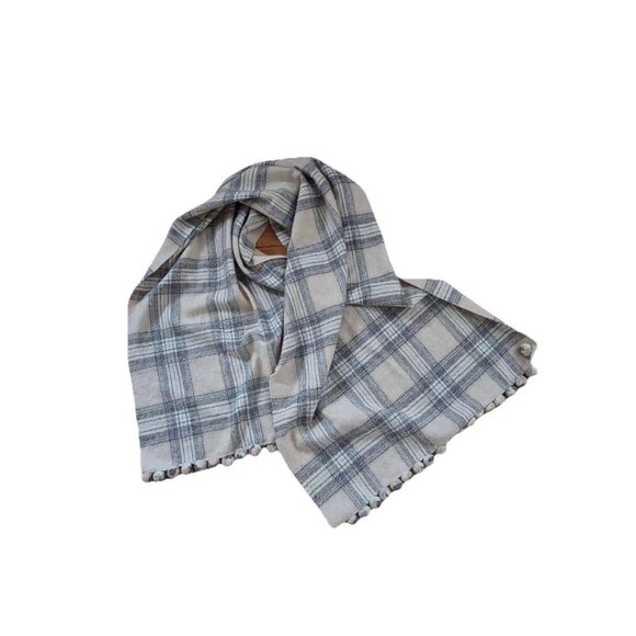J. Crew Plaid Scarf Wool Wrap Womens Scarf Pom Pom Tassel A001448 - Picture 2 of 10